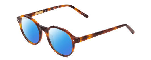 Profile View of Ernest Hemingway H4907 Designer Polarized Sunglasses with Custom Cut Blue Mirror Lenses in Tortoise Havana Ladies Round Full Rim Acetate 48 mm