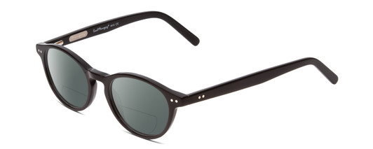 Profile View of Ernest Hemingway H4912 Designer Polarized Reading Sunglasses with Custom Cut Powered Smoke Grey Lenses in Gloss Black/Silver Accents Unisex Round Full Rim Acetate 47 mm