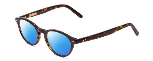 Profile View of Ernest Hemingway H4912 Designer Polarized Reading Sunglasses with Custom Cut Powered Blue Mirror Lenses in Amber Brown Leopard Animal Print/Silver Accents Unisex Round Full Rim Acetate 47 mm