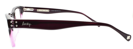 Side View of Lucky Brand Tropic Ladies Designer Reading Glasses in Purple Crystal Fade Lavender 52mm
