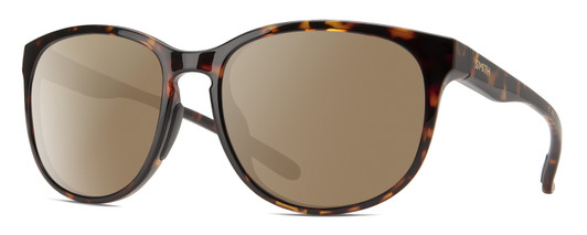 Profile View of Smith Optics Lake Shasta Designer Polarized Sunglasses with Custom Cut Amber Brown Lenses in Tortoise Havana Brown Gold Unisex Cateye Full Rim Acetate 56 mm
