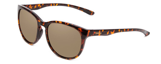 Profile View of Smith Optics Lake Shasta Designer Polarized Sunglasses with Custom Cut Amber Brown Lenses in Tortoise Havana Gold Unisex Cateye Full Rim Acetate 56 mm