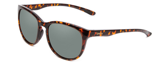 Profile View of Smith Optics Lake Shasta Designer Polarized Sunglasses with Custom Cut Smoke Grey Lenses in Tortoise Havana Gold Unisex Cateye Full Rim Acetate 56 mm