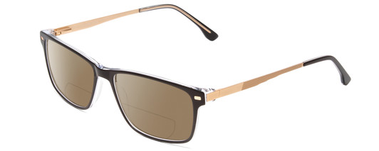 Profile View of Big and Tall 22 Designer Polarized Reading Sunglasses with Custom Cut Powered Amber Brown Lenses in Black/Clear Crystal Unisex Square Full Rim Acetate 58 mm