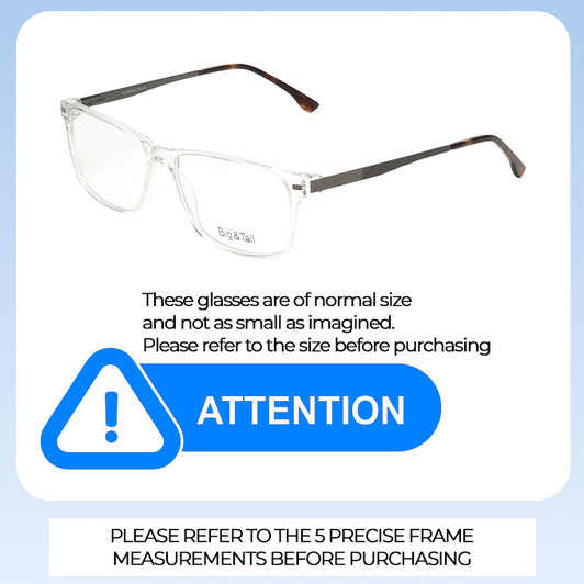 Size Awareness View of Big and Tall 22 Designer Blue Light Blocking Eyeglasses in Crystal Clear Unisex Square Full Rim Acetate 58 mm