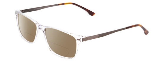 Profile View of Big and Tall 22 Designer Polarized Reading Sunglasses with Custom Cut Powered Amber Brown Lenses in Crystal Clear Unisex Square Full Rim Acetate 58 mm