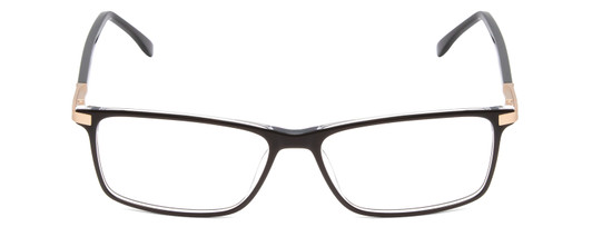 Front View of Big and Tall 23 Designer Single Vision Prescription Rx Eyeglasses in Black & Clear Crystal Unisex Rectangle Full Rim Acetate 60 mm