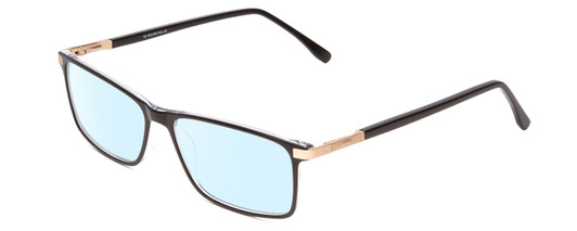 Profile View of Big and Tall 23 Designer Blue Light Blocking Eyeglasses in Black & Clear Crystal Unisex Rectangle Full Rim Acetate 60 mm