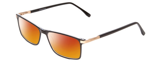 Profile View of Big and Tall 23 Designer Polarized Sunglasses with Custom Cut Red Mirror Lenses in Black & Clear Crystal Unisex Rectangle Full Rim Acetate 60 mm