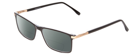 Profile View of Big and Tall 23 Designer Polarized Reading Sunglasses with Custom Cut Powered Smoke Grey Lenses in Black & Clear Crystal Unisex Rectangle Full Rim Acetate 60 mm