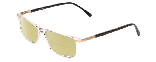 Profile View of Big and Tall 23 Designer Polarized Reading Sunglasses with Custom Cut Powered Sun Flower Yellow Lenses in Crystal Clear Unisex Rectangle Full Rim Acetate 60 mm
