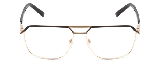 Front View of Big and Tall 24 Unisex Aviator Full Rim Reading Glasses in Black/Shiny Gold 60mm