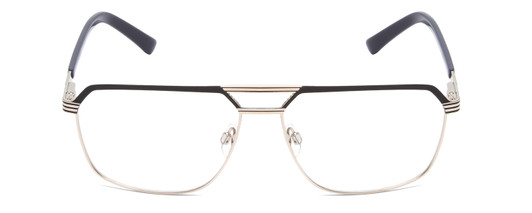 Front View of Big and Tall 24 Designer Single Vision Prescription Rx Eyeglasses in Dark Navy Blue/Silver Gunmetal Unisex Aviator Full Rim Metal 60 mm