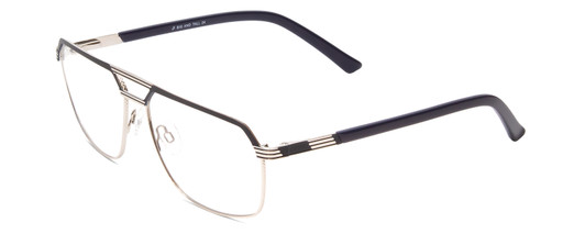 Profile View of Big and Tall 24 Designer Progressive Lens Blue Light Blocking Eyeglasses in Dark Navy Blue/Silver Gunmetal Unisex Aviator Full Rim Metal 60 mm