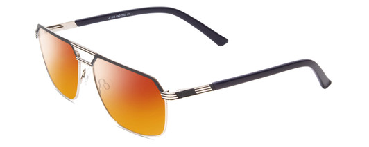 Profile View of Big and Tall 24 Designer Polarized Sunglasses with Custom Cut Red Mirror Lenses in Dark Navy Blue/Silver Gunmetal Unisex Aviator Full Rim Metal 60 mm