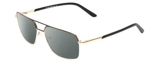 Profile View of Big and Tall 25 Designer Polarized Sunglasses with Custom Cut Smoke Grey Lenses in Matte Black/Shiny Gold Unisex Aviator Full Rim Metal 60 mm