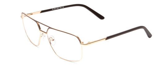 Profile View of Big and Tall 25 Designer Progressive Lens Blue Light Blocking Eyeglasses in Matte Brown/Shiny Gold Unisex Aviator Full Rim Metal 60 mm