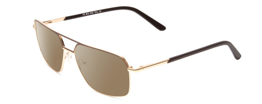 Profile View of Big and Tall 25 Designer Polarized Sunglasses with Custom Cut Amber Brown Lenses in Matte Brown/Shiny Gold Unisex Aviator Full Rim Metal 60 mm