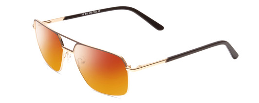 Profile View of Big and Tall 25 Designer Polarized Sunglasses with Custom Cut Red Mirror Lenses in Matte Brown/Shiny Gold Unisex Aviator Full Rim Metal 60 mm