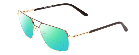 Profile View of Big and Tall 25 Designer Polarized Reading Sunglasses with Custom Cut Powered Green Mirror Lenses in Matte Brown/Shiny Gold Unisex Aviator Full Rim Metal 60 mm