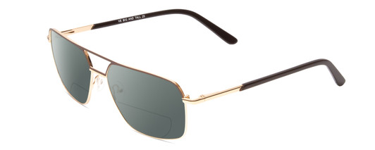 Profile View of Big and Tall 25 Designer Polarized Reading Sunglasses with Custom Cut Powered Smoke Grey Lenses in Matte Brown/Shiny Gold Unisex Aviator Full Rim Metal 60 mm