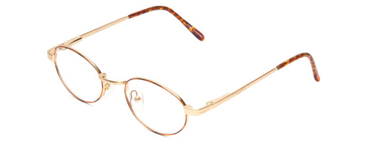 Profile View of Flex Collection 46 Designer Blue Light Blocking Eyeglasses in Gold/Orange Tortoise Havana Ladies Oval Full Rim Metal 46 mm