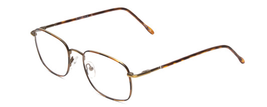 Profile View of Flex Collection 60 Designer Progressive Lens Blue Light Blocking Eyeglasses in Antique Gold/Demi Tortoise Havana Amber Ladies Round Full Rim Metal 51 mm