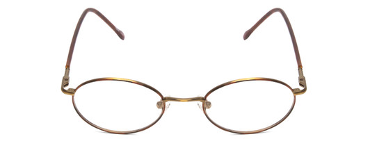Front View of Flex Collection 64 Designer Single Vision Prescription Rx Eyeglasses in Antique Gold/Demi Tortoise Havana Amber Ladies Oval Full Rim Metal 46 mm