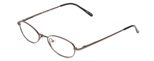 Profile View of Flex Collection 76 Designer Blue Light Blocking Eyeglasses in Shiny Black Gunmetal Ladies Oval Full Rim Metal 46 mm