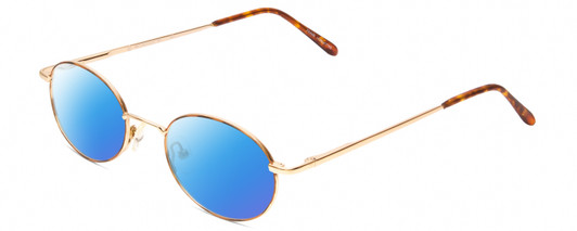 Profile View of Metal Flex KIDS M Designer Polarized Sunglasses with Custom Cut Blue Mirror Lenses in Gold/Demi Tortoise Havana Amber Ladies Oval Full Rim Metal 50 mm
