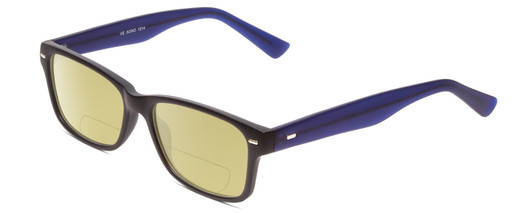 Profile View of Soho 1014 Designer Polarized Reading Sunglasses with Custom Cut Powered Sun Flower Yellow Lenses in Matte Black & Navy Blue Unisex Classic Full Rim Acetate 53 mm