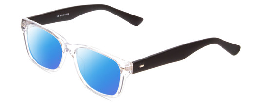 Profile View of Soho 1014 Designer Polarized Sunglasses with Custom Cut Blue Mirror Lenses in Clear Crystal & Matte Black Unisex Classic Full Rim Acetate 53 mm