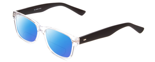 Profile View of Soho 1014 Designer Polarized Reading Sunglasses with Custom Cut Powered Blue Mirror Lenses in Clear Crystal & Matte Black Unisex Classic Full Rim Acetate 53 mm