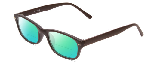 Profile View of Soho 95 Designer Polarized Reading Sunglasses with Custom Cut Powered Green Mirror Lenses in Matte Dark Brown Unisex Classic Full Rim Acetate 52 mm