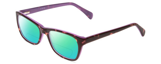 Profile View of Splash 60 Designer Polarized Reading Sunglasses with Custom Cut Powered Green Mirror Lenses in Demi Tortoise Lilac Purple  Ladies Cateye Full Rim Acetate 53 mm