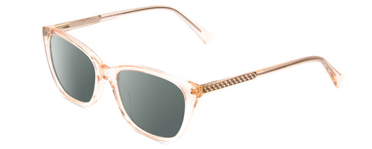 Profile View of Vivid 886 Designer Polarized Sunglasses with Custom Cut Smoke Grey Lenses in Shiny Crystal Light Brown Ladies Cateye Full Rim Acetate 53 mm