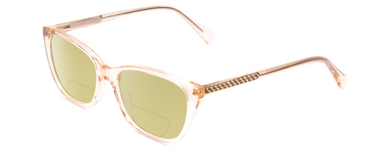 Profile View of Vivid 886 Designer Polarized Reading Sunglasses with Custom Cut Powered Sun Flower Yellow Lenses in Shiny Crystal Light Brown Ladies Cateye Full Rim Acetate 53 mm