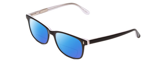 Profile View of Ernest Hemingway H4617 Designer Polarized Reading Sunglasses with Custom Cut Powered Blue Mirror Lenses in Shiny Black Crystal Unisex Cateye Full Rim Acetate 56 mm