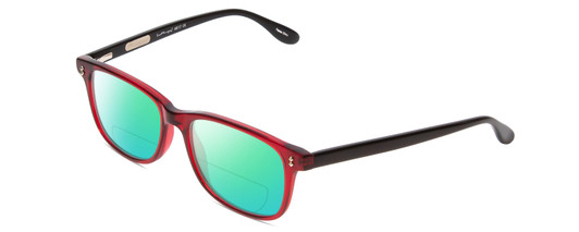 Profile View of Ernest Hemingway H4617 Designer Polarized Reading Sunglasses with Custom Cut Powered Green Mirror Lenses in Shiny Red Crystal Black Unisex Cateye Full Rim Acetate 56 mm