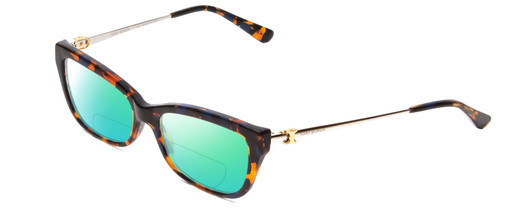 Profile View of Tory Burch TY2099 Designer Polarized Reading Sunglasses with Custom Cut Powered Green Mirror Lenses in Amber Brown Caramel Blue Marble Tortoise Ladies Cateye Full Rim Acetate 51 mm