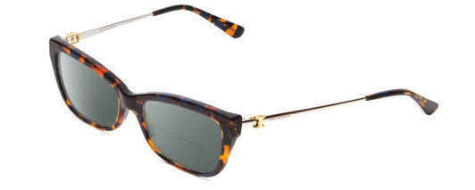 Profile View of Tory Burch TY2099 Designer Polarized Reading Sunglasses with Custom Cut Powered Smoke Grey Lenses in Amber Brown Caramel Blue Marble Tortoise Ladies Cateye Full Rim Acetate 51 mm