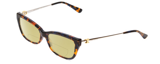 Profile View of Tory Burch TY2099 Designer Polarized Reading Sunglasses with Custom Cut Powered Sun Flower Yellow Lenses in Amber Brown Caramel Blue Marble Tortoise Ladies Cateye Full Rim Acetate 51 mm