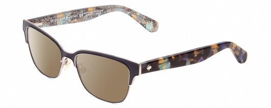 Profile View of Kate Spade LADONNA Designer Polarized Sunglasses with Custom Cut Amber Brown Lenses in Blue Havana Tortoise Ladies Cateye Semi-Rimless Stainless Steel 51 mm