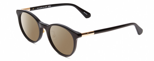 Profile View of Kate Spade DRYSTALEE Designer Polarized Sunglasses with Custom Cut Amber Brown Lenses in Black Gold Ladies Round Full Rim Acetate 50 mm