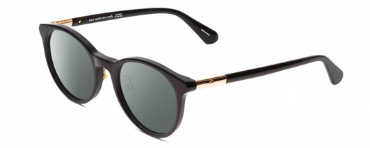 Profile View of Kate Spade DRYSTALEE Designer Polarized Sunglasses with Custom Cut Smoke Grey Lenses in Black Gold Ladies Round Full Rim Acetate 50 mm