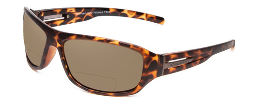 Profile View of Coyote Sonoma Designer Polarized Reading Sunglasses with Custom Cut Powered Amber Brown Lenses in Matte Tortoise Havana Brown Gold Unisex Wrap Full Rim Acetate 61 mm