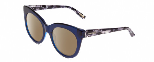 Profile View of Guess by Marciano GM0760 Designer Polarized Sunglasses with Custom Cut Amber Brown Lenses in Crystal Blue Glitter Marble Ladies Cateye Full Rim Acetate 54 mm