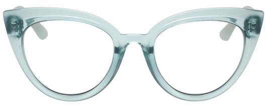Front View of Guess GU7628 Designer Reading Eye Glasses with Custom Cut Powered Lenses in Frosted Crystal Sky Blue Ladies Cateye Full Rim Acetate 52 mm