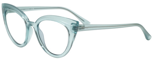 Profile View of Guess GU7628 Designer Blue Light Blocking Eyeglasses in Frosted Crystal Sky Blue Ladies Cateye Full Rim Acetate 52 mm