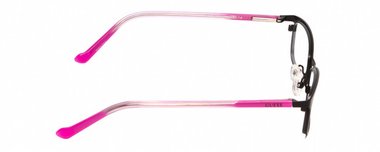 Side View of Guess GU9155 Designer Single Vision Prescription Rx Eyeglasses in Matte Black Crystal Pink Ladies Rectangle Full Rim Metal 48 mm